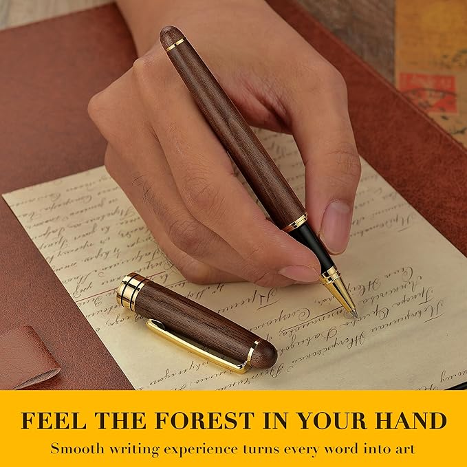 BEILUNER Luxury Personalized Wood Ballpoint Pen Writing Set,Walnut-Elegant Fancy Nice Gift Pen Set for Signature Executive Business Office Supplies - Christmas Gift Boxed with Extra Refills (Black)