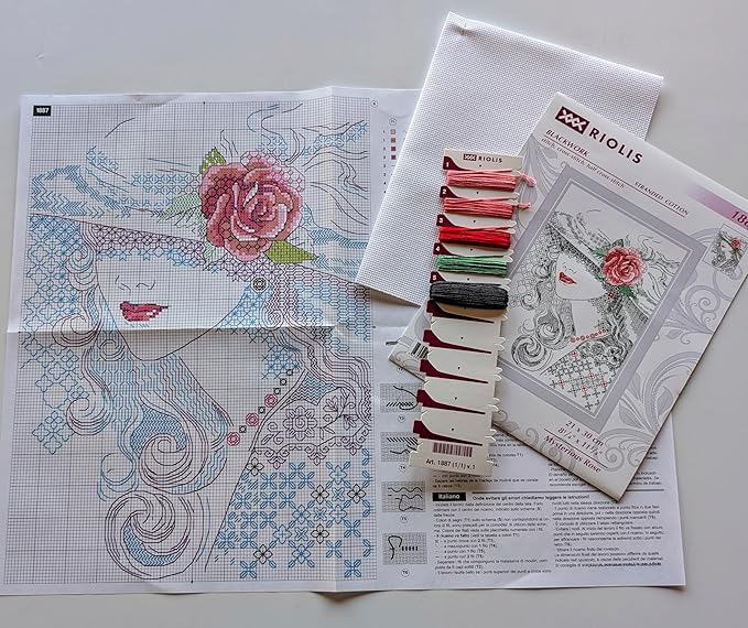 RIOLIS - Mysterious Rose 1887, Cross Stitch Kits 8¼" x 11¾", Cross Stitch Kits for Beginners & Advanced, Crossstitching Kit Adult, Embroidery Counted Stitching Kit