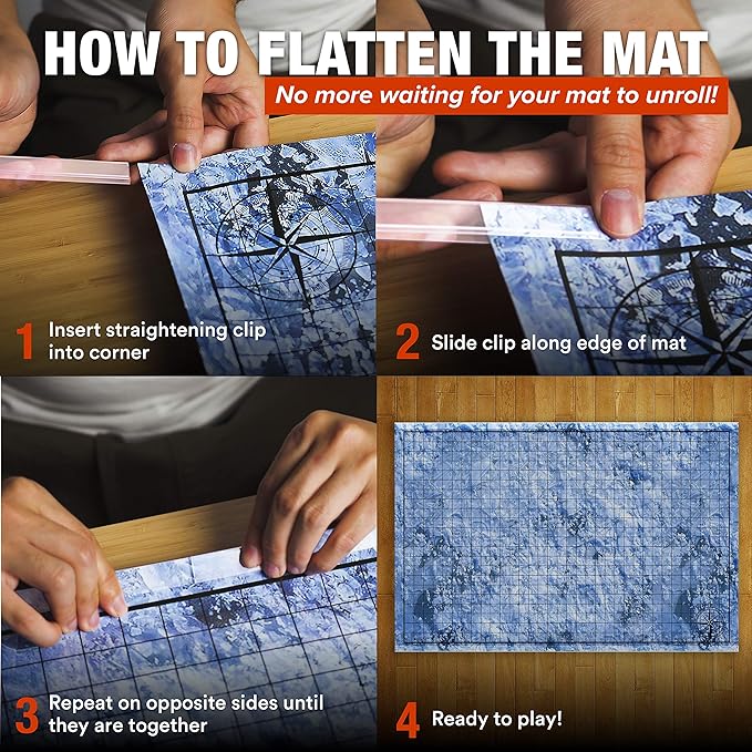 Tidyboss DND Starter Set | 3 X Double Sides 24x 36 Game Grid Mat | 6 Terrains Includes Dry Erase Markers, Eraser, Dice and Clips