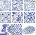 Crtiin 36 Pack 9 Styles Decoupage Napkins Assorted Floral Decorative Decoupage Napkins Chinoiserie Cocktail Paper for DIY Crafting Birthday Party, Each Unfolded 13 Inch(Blue and White Floral)