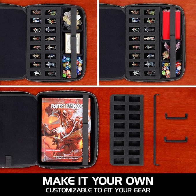 ENHANCE RPG Organizer Case - DnD Binder with Built-in Character Sheet Holder and Erasable Scribe Panel, Dice Rolling Area, Removable Pen Pouch, Miniature Foam Tray, Wrist Strap