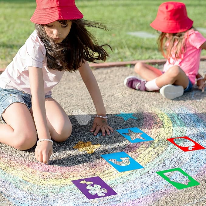 24 Pieces Stencils for Kids,Large Drawing Stencils Chalk Template,8 Inches Washable Shape Template Kit for Crafts,Painting Drawing for Kids Toddlers Preschool(Food, 8 inch)