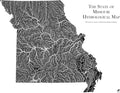 Muir Way Hydrological River Map of Missouri - Watershed Topographic Wall Art for Home, Office, or Travel Decor - Unframed Flat Paper Print, 18x24