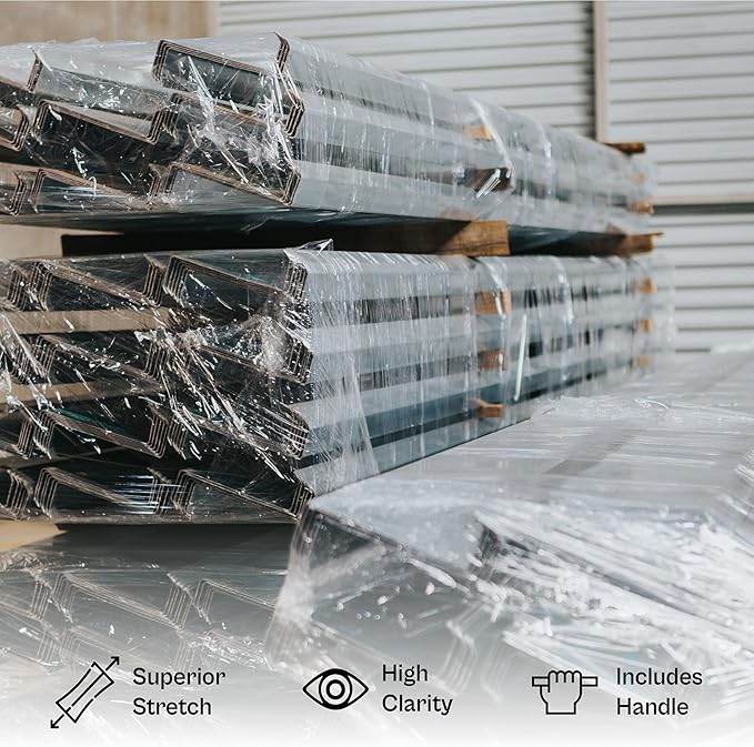 PSBM Mini Stretch Wrap with Handle, 18 Pack, 3 Inch x 600 Feet, 150 Gauge, Clear, Small Plastic Cling Film for Pallets Moving Storing