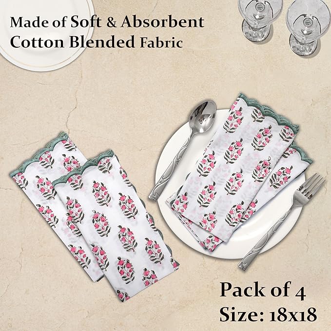 Embroidery Napkins Kitchen Towels Table Decor Table Linen Cotton Napkins Cloth Napkins Set of 4-20"x 20" Block Print Napkins Dinner Napkins Gifts for her Gifts for mom