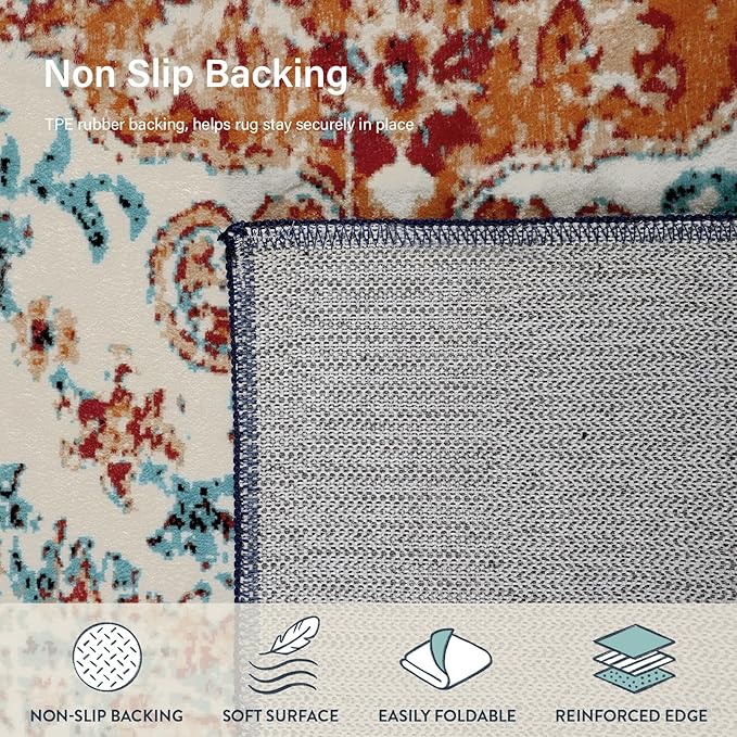 Lahome Bohemian Floral Medallion 2'8" x 10' Hallway Runner Rug, Soft Washable Non-Slip Kitchen Runner, Distressed Indoor Accent Carpet Runners for Stair Laundry Room Entryway
