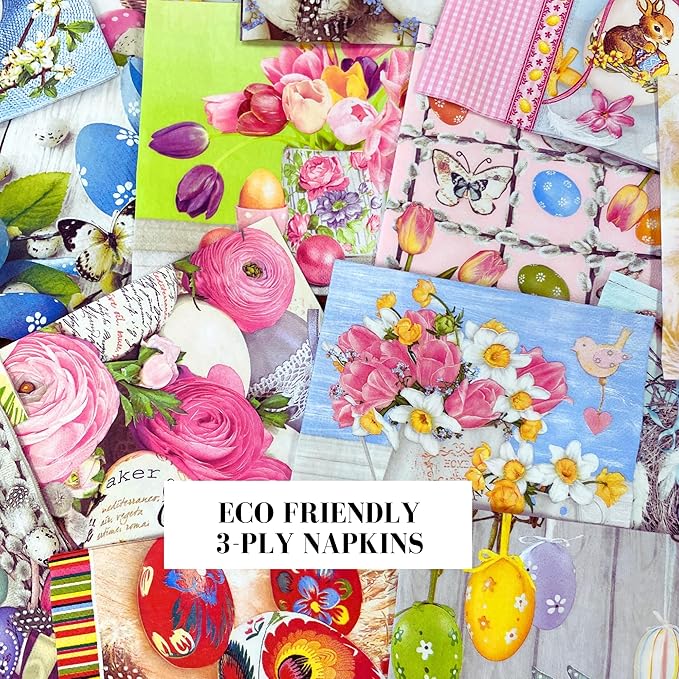 Mystery Pack Decoupage Paper Napkins, 20-ct Assorted Surprise Napkins, Decorative Napkins Easter for Art Craft Junk Journal, 20 Different Designs