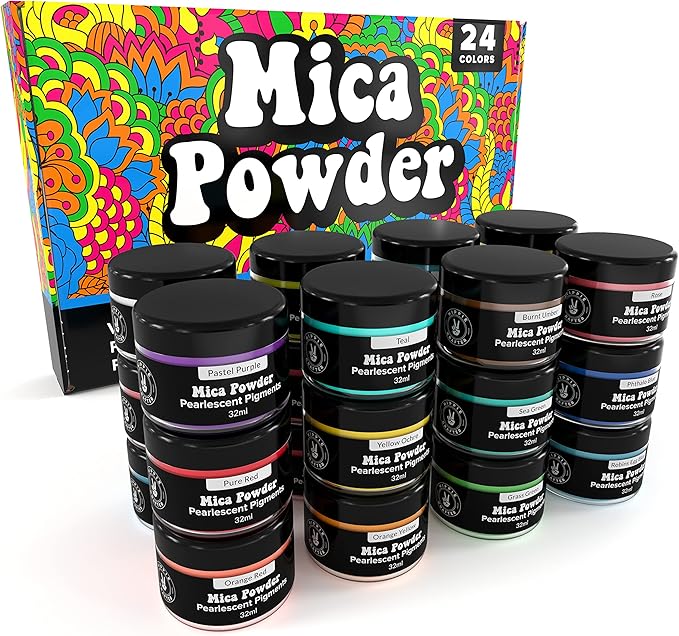 Pigment Powder for Epoxy Resin, 24 Colors, Mica Powder for Candle Dye, Bath Bomb Coloring, Soap Making, Resin Pigment, Metallic Pearl Soap Dye for Candle Making