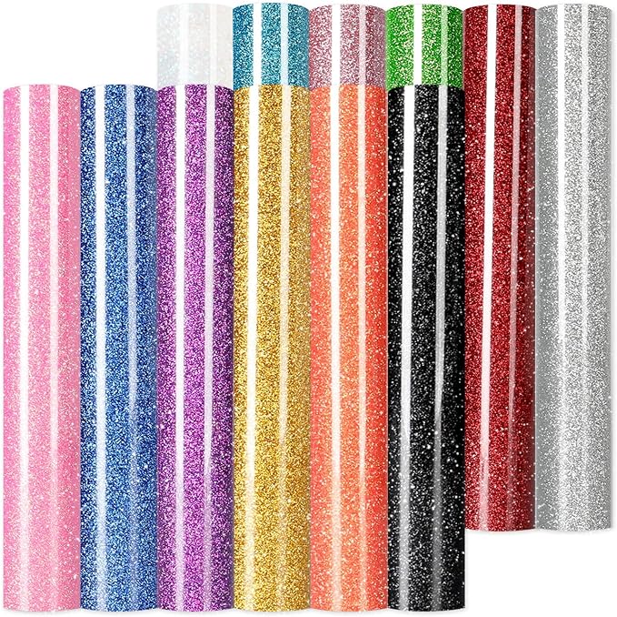HTVRONT Glitter HTV Heat Transfer Vinyl - 13 Sheets 12" x 10"Glitter Iron On Vinyl for T-Shirts, Sparkle HTV Compatible with Cricut & Silhouette,Easy to Cut & Weed