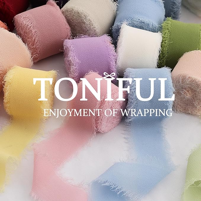 TONIFUL 6 Rolls Macarons Set Chiffon Ribbon 1 1/2 inch× 5 Yards Ribbon Fabric Silk Ribbon for Gift Wrapping Wedding Party Decoration Flower Bouquet Wrapping Bows Making DIY Crafts