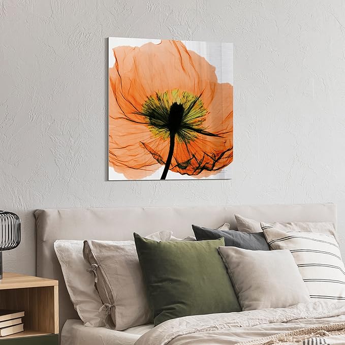 Empire Art Direct Frameless Free Floating Tempered Glass Panel Graphic Wall Art Ready to Hang, 24" x 24", Poppy Orange Flower