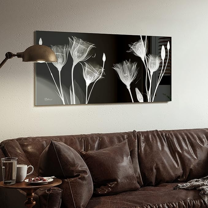 Empire Art Direct Frameless Free Floating Tempered Glass Panel Graphic Flower Wall Art Ready to Hang, 24" x 48", Gentian X-ray