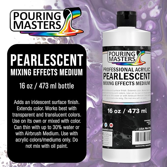 Pouring Masters 16 Oz (Pint) Acrylic Pearlescent Effects Medium - Creates Pearl Iridescent Metallic Shimmer for Fluid Art & Acrylic Painting