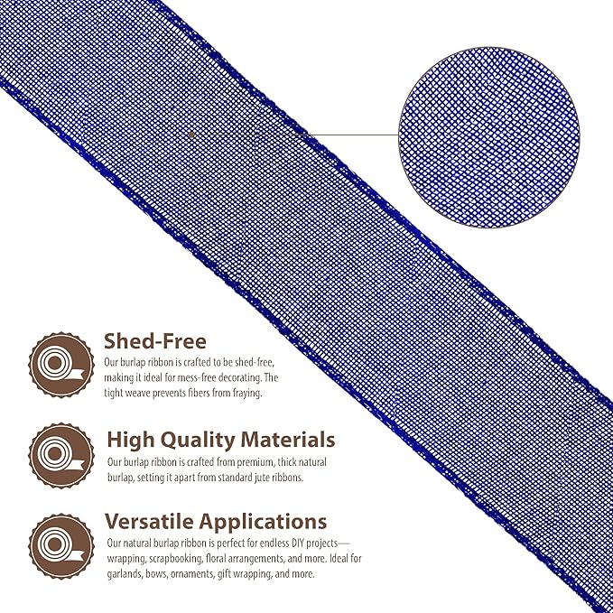 Mandala Crafts Royal Blue Burlap Ribbon 3 Inches Wide Jute Ribbons for Crafts - 20 Yds Roll Rustic Burlap Wrap Trim Ribbons for Wreaths Bows Wedding Party Decoration