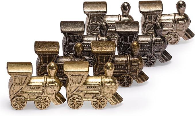 Yellow Mountain Imports Mexican Train Dominoes Accessory Set (5.8-Inch Wooden Hub Centerpiece, Die-Cast Metal Train Markers, and 60-Sheet Scorepad)