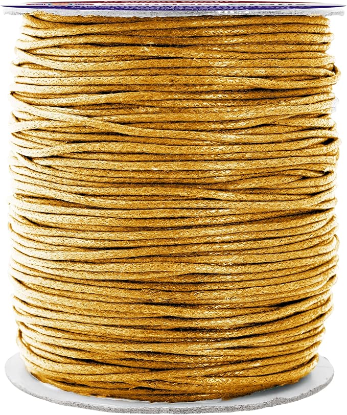 Mandala Crafts 1.5mm 109 Yards Gold Cotton Waxed Cord for Jewelry Making Bracelet Cord Waxed String - Beading String Thread Jewelry Cords for Necklaces String