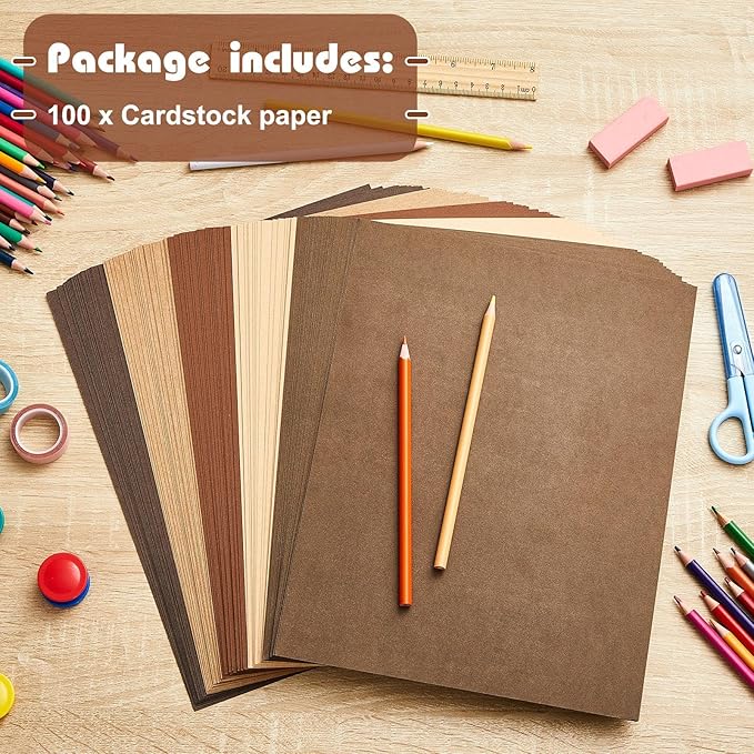 Sinmoe 100 Sheets 5 Shades Cardstock Paper 8.5 x 11 Inches 180gsm Solid Core Printer Paper for Scrapbooking DIY Arts Crafts Making Office Home Supplies(Brown Series)