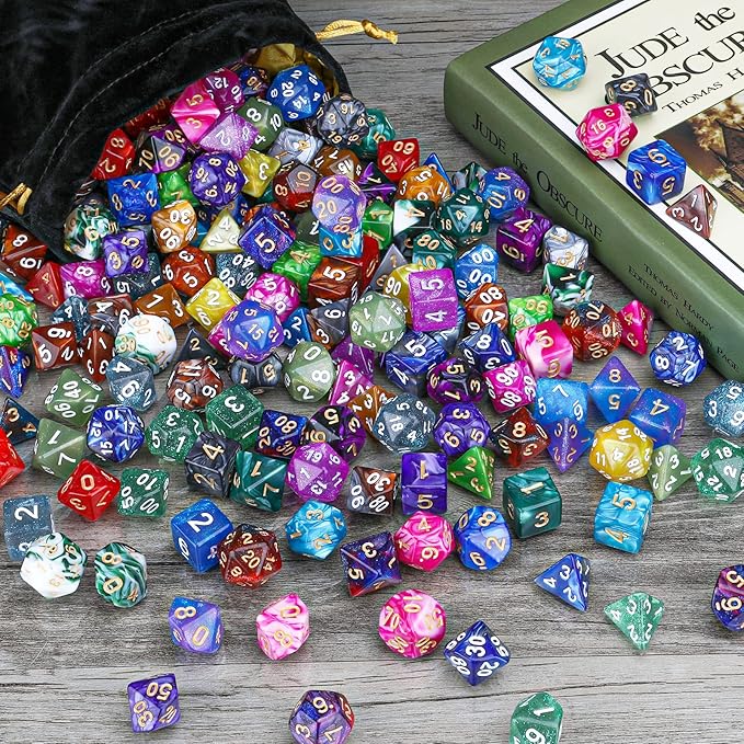 DND Dice Set, 25 X 7 Polyhedral Dice (175 Pieces) for Dungeons and Dragons DND RPG MTG Table Game D4 D6 D8 D10 D12 D20 25 Colors Dice with 1 Large Flannel Bag