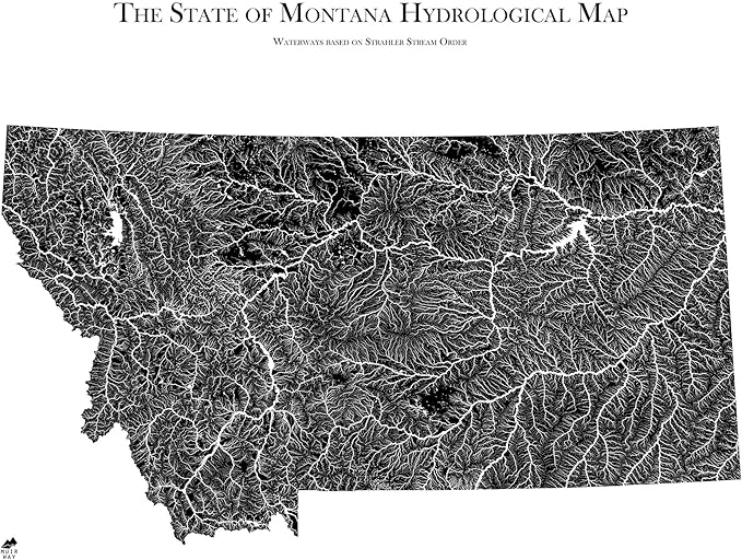 Muir Way Hydrological River Map of Montana - Watershed Topographic Wall Art for Home, Office, or Travel Decor - Unframed Flat Paper Print, 24x30