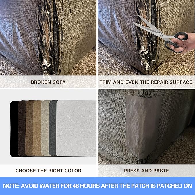 Azobur Sofa Repair Patch, 6 Piece Microfiber Patches, Self Adhesive Fabric Patch, Luxurious Look, Quick Fix Sofa (Light Grey)
