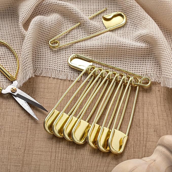 Juexica 5 Pcs 5 Inch Jumbo Stainless Steel Safety Pins Large Heavy Duty Huge Strong Laundry Pins for Upholstery Sewing Quilting Key Rings Craft Outdoor (Gold)