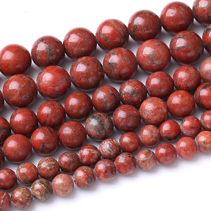 36PCS 10MM Natural Red Seasame Jasper Stone Beads Energy Healing Beads for DIY Jewelry Bracelet Necklace Making for Jewelry Making 15Inch