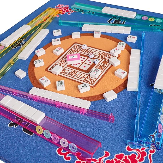 American Mahjong Game Set, 166 White Tiles, 4 All-in-One Color Rack/Pushers, Complete Mahjong Tile Set, Printed Carrying Bag