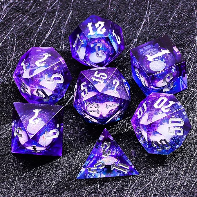 Dark Moon Liquid Core DND Dice Set for Role Playing Games, Polyhedral Dungeons and Dragons Dice Set with Gift Box, Full Liquid Core Resin Sharp Edge D&D Dice Set (InkBlueDice)