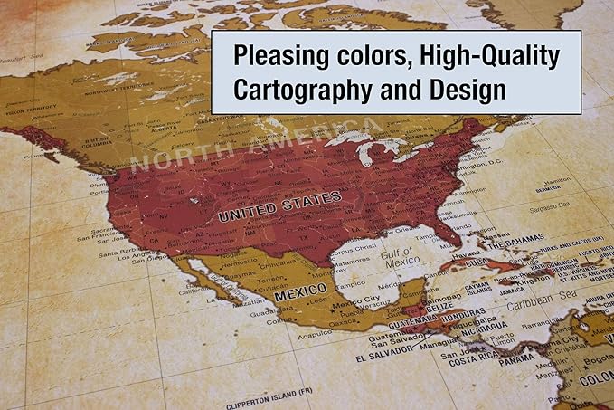 Laminated World Pioneer Map Poster | Vintage Style Map | Includes The Most Legible Location Labels | 36” x 24” | Shipped Rolled in a Tube, Not Folded | Great for The Home or Classroom
