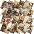 Ganeen 60 Pcs 10 x 10 Inch Vintage Christmas Quilting Fabric Squares Santa Snowman Fat Patchwork Precut Strips Watercolor Nutcracker Fabric Bundles for Winter Xmas DIY Craft Sewing Handmade Material