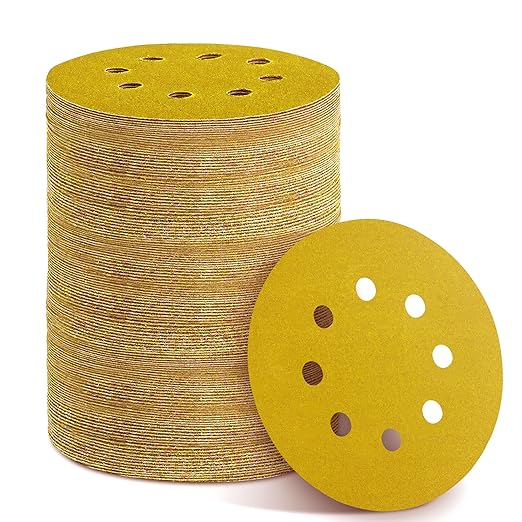 150PCS 400 Grit Gold Sanding Discs, 5-Inch 8-Hole Sandpaper for Random Orbital Sander, for Automotive or Woodworking