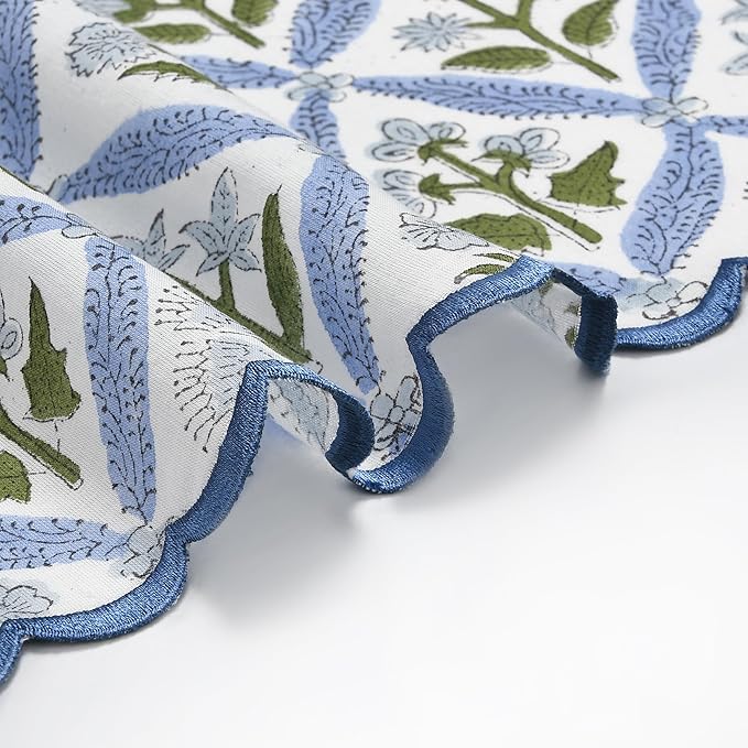 Ridhi Light Steel Blue Hand Block Print Napkins 18" x 18" Set of 4 Reusable Cotton Dinner Napkins for Weddings, Parties & Everyday Dining, Thanksgiving, Christmas, Fall