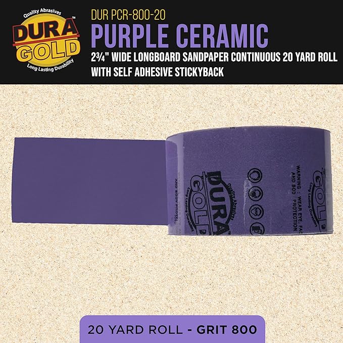 Dura-Gold Premium 800 Grit PSA Purple Film Ceramic Longboard Sandpaper, 2-3/4" Wide Continuous 20 Yard Roll - Self Adhesive Stickyback for Auto & Wood Air File Long Board Sanders, Hand Sanding Blocks