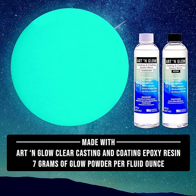 Glow in The Dark Pigment Powder - Neutral and Fluorescent Color for Art Painting, Fine Art, Nail Art Paint, and DIY Crafts - Long Lasting, 10+ Color Options - Neutral Aqua - (12 Grams)