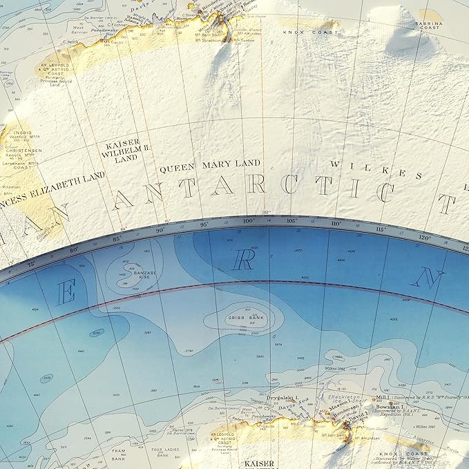 Muir Way Shaded Relief Elevation Map of Antarctica - Vintage-Style Topographic Wall Art with Map Look - Unframed Flat Paper Print, 28x36