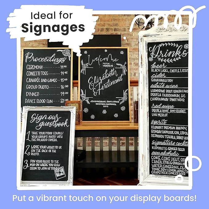 Chalkola White Chalk Markers - White Dry Erase Liquid Chalk Pens for Chalkboard, Blackboard, Window, Bistro, Car Glass, Board, Signs - 3mm Reversible Bullet & Chisel Point