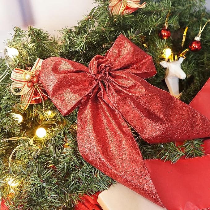 CT CRAFT LLC Glitter Wired Ribbon 4" x 10 Yards Red for Christmas Home Decor Bow Gift Wrapping DIY Crafts Wreath