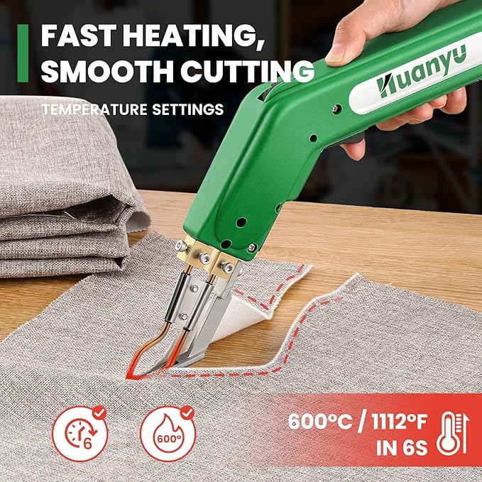 Huanyu Electric Hot Knife Rope Cutter Fabric Cutting Tool Kit 4 Blades Pro Fabric Cutting 600° C Heat Cutter 100W Heat Sealer for Sponge Cloth Board Webbing Continuous Working