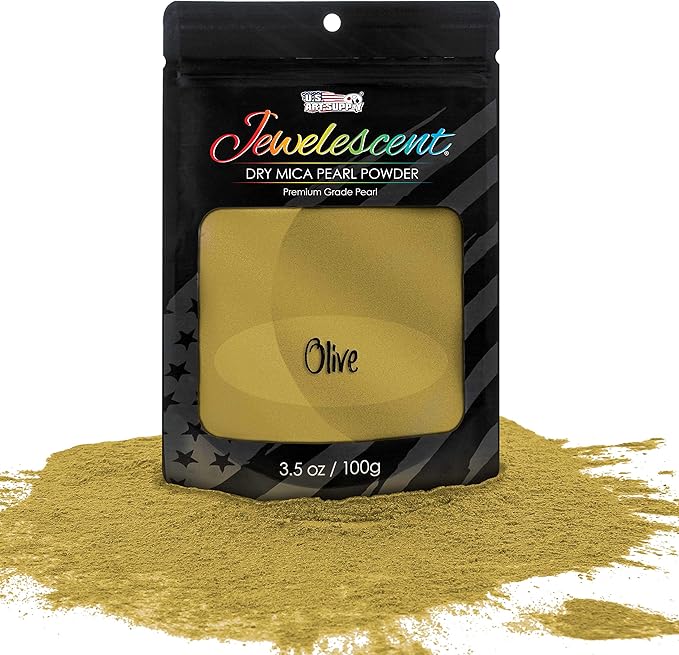 U.S. Art Supply Jewelescent Mica Pearl Pigment Powder, Olive Gold 3.5 oz (100g) Pouch - Cosmetic Grade, Epoxy Resin Color Pigment, Mica Powder for Resin, Soap, Slime, Candle Dye, Art