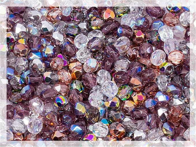 0.88 oz (25g, Approx. 300pcs) Mix of Faceted Fire Polished Pressed Czech Glass Beads 4mm (0.16in), Warm Color Mix Transparent