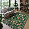Morebes Washable Floral 5x7 Green Area Rug for Living Room, Large Boho Bird Rug for Bedroom Non Slip, Soft Vintage Plant Floor Carpet for Nursery Dining Kids Room Playroom Emerald Green