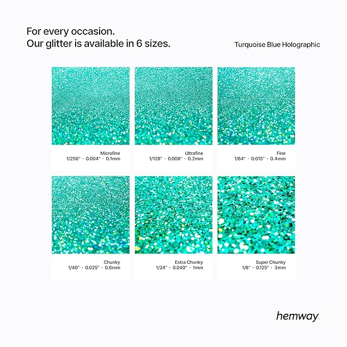 Hemway Polyurethane & Epoxy Resin Glitter 100g / 3.5oz Metallic Crystal Flake Additive for Flooring Jewelry Tumblers Glass Pigment - Extra Chunky (1/24" 0.040" 1mm) - Turquoise Blue Holographic