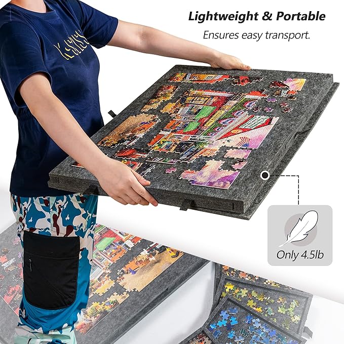 Lavievert Tilting Puzzle Board with 2-in-1 Designed Stand & Cover, Super Lightweight Felt Plateau Storage with 6 Drawers for Adults, Portable Jigsaw Puzzle Table for Up to 1000 Pieces – Gray