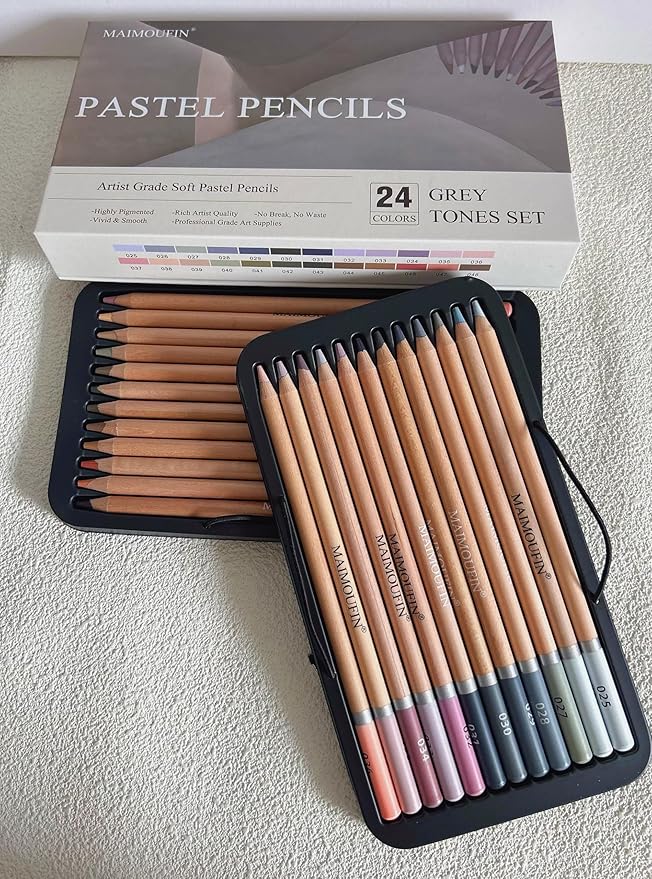 Soft Pastel Pencils 24 Colors Grey Tone Drawing Pencil Set Professional Grade Pastels Art Supplies for Drawing Sketching Coloring(Not Oil-Based) (Grey)