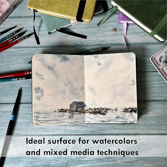 tumuarta Square Watercolor Sketchbook, 6x6 in,140 LB, 300GSM, 100% Cotton, Cold Press, Acid Free, 24 Sheets,48 Pages, Watercolor Journal for Use As Travel Notebook and Mixed Media Pad On The Go