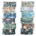 12 Rolls Charming Washi Tape Set Gold Silver Foil Detailing Arts Adhesive Tapes Basic Patterns Decorative Masking Tape Sets for Craft, Kids, Scrapbook, DIY, Gift Wrapping (Oceanic Dreams)