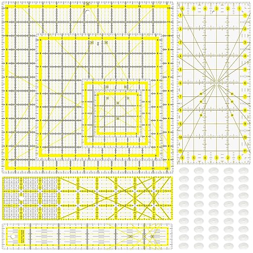 Quilting Rulers, 7 Piece Acrylic Ruler (12.5"X12.5", 9.5"X9.5", 6"X6", 4.5"X4.5",12"x6.5",9"x3",12"x2"), Sewing & Quilting Templates