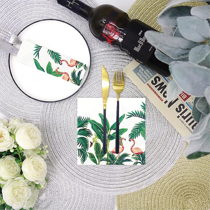 80-Pack Napkins Disposable Paper Towel Cocktail Dinner Party Decoration, White Flamingo