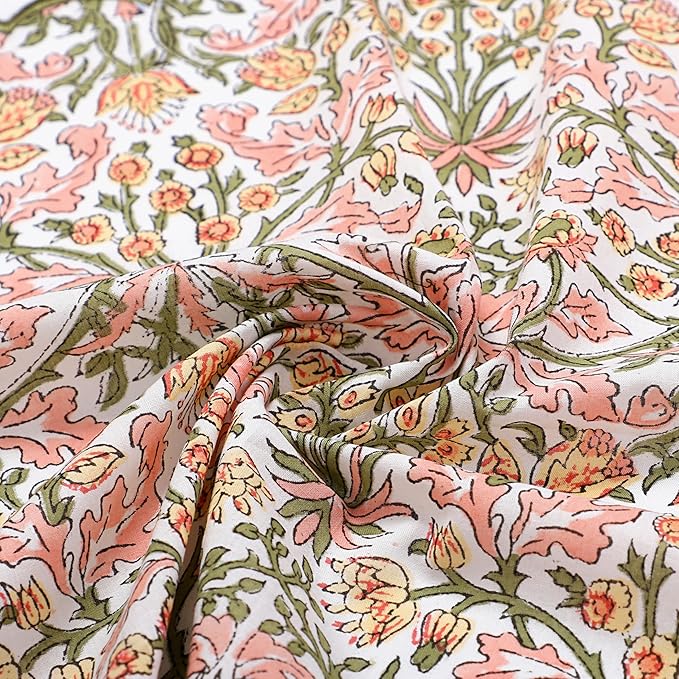Ridhi Sassy Salmon Pink Hand Block Print Napkins 18" x 18" Set of 4 Reusable Cotton Dinner Napkins for Weddings, Parties & Everyday Dining, Thanksgiving, Christmas, Fall