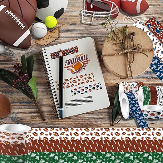 Adirasenotek 12 Rolls Sports Washi Tape,Rugby Football Washi Tape Set Decorative Paper Stickers Decorative Tape, DIY Craft Scrapbook Art Crafts Wrapping Decor for Gifts Wrapping